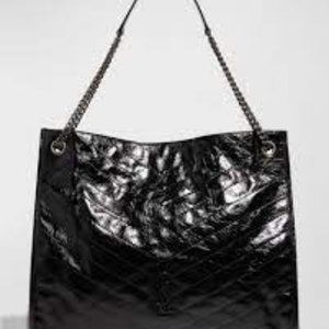 Saint Laurent Niki Large YSL Shopper Tote Bag in Crinkled Leather